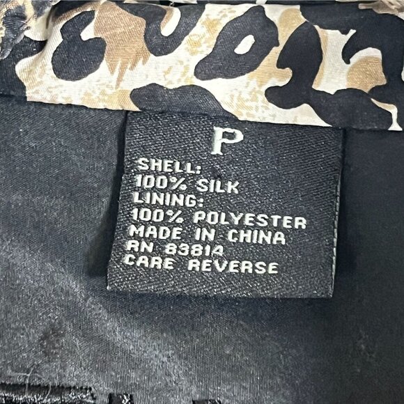 Retro Silk Animal Print M Bomber Jacket Black Leopard Safari Neutral Classic 90s - Picture 8 of 11